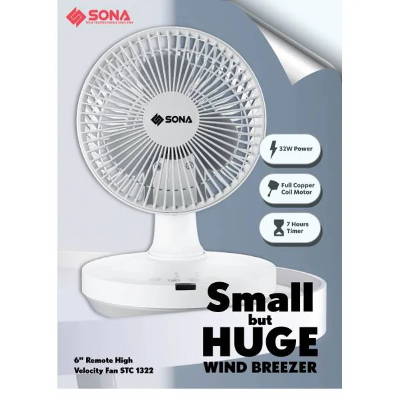 Sona STC1322 6" Remote High Velocity Fan