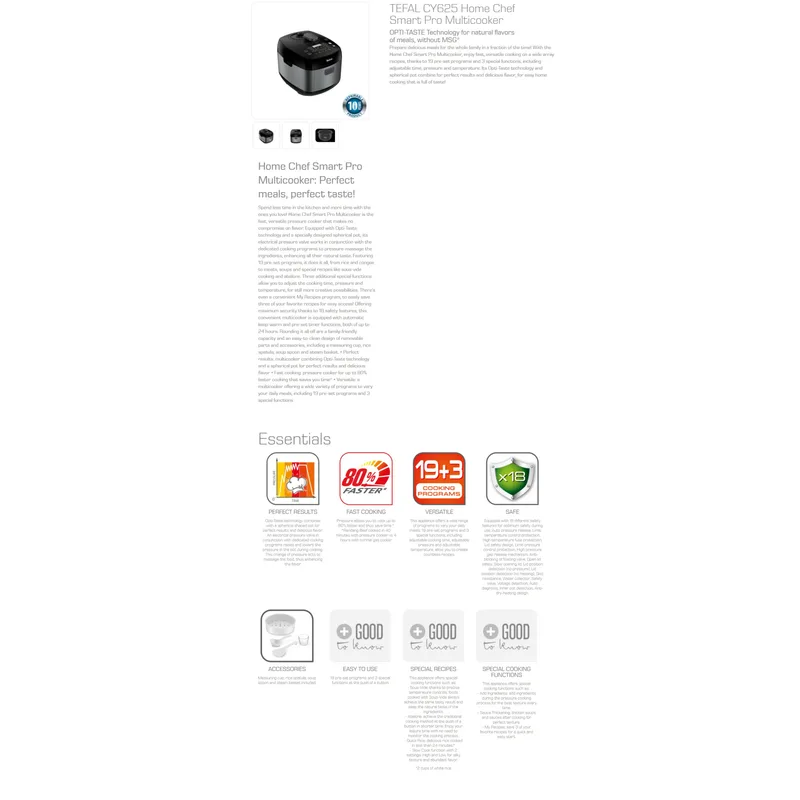 Tefal CY625 4.8L Home Chef Smart Pro Multi Cooker