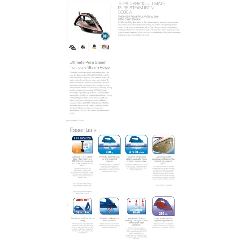 Tefal FV9845 3000W Ultimate Pure Steam Iron