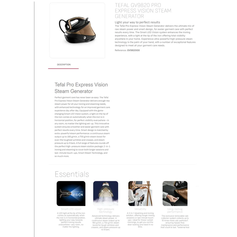 Tefal GV9820 Pro Express Vision Steam Generator