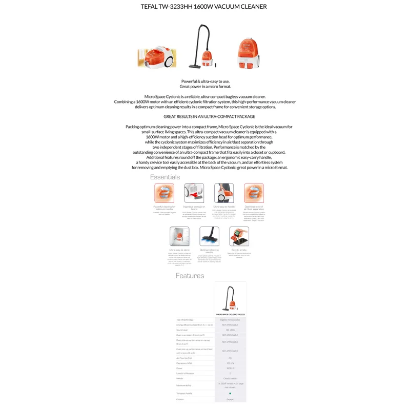 Tefal TW-3233HH 1600W Vacuum Cleaner