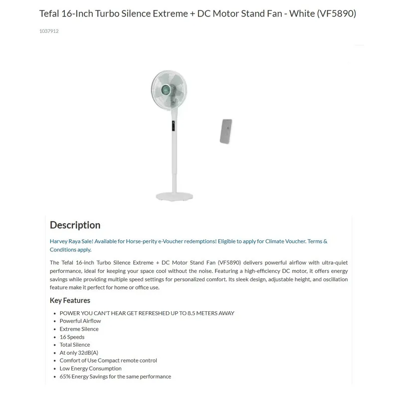 Tefal VF5890 16" Turbo Silence Extreme Stand Fan