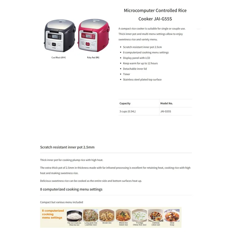 Tiger-SHE04 TIGER JAI-G55S-RK 0.55L Rice Cooker