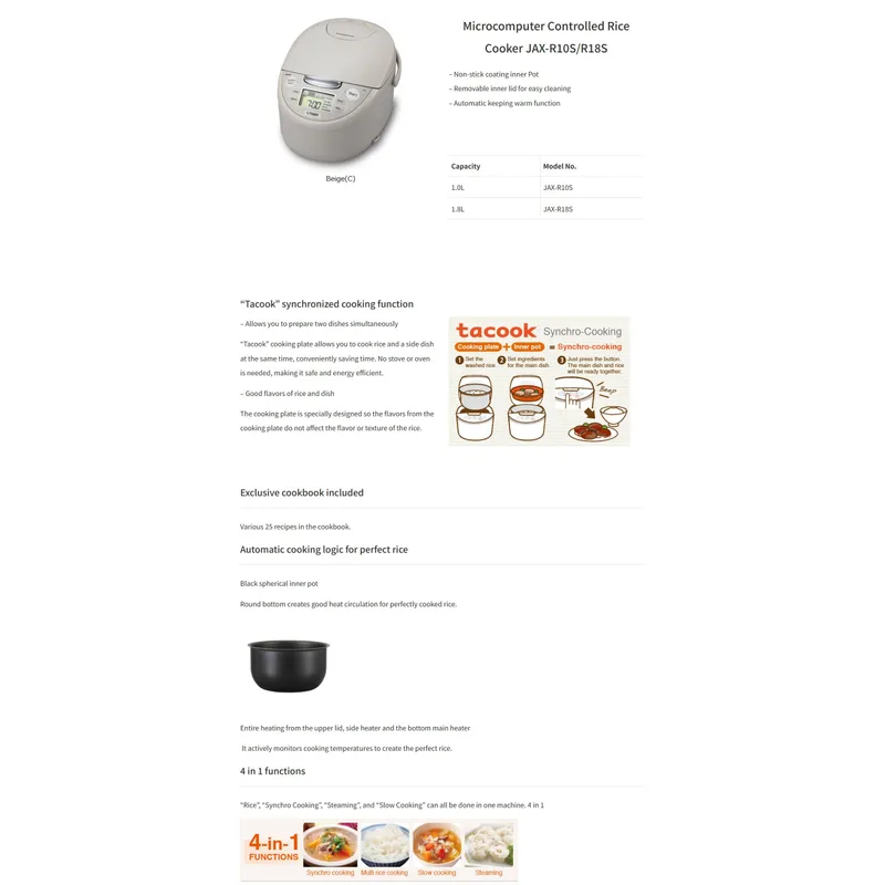 Tiger-SHE04 TIGER JAX-R18S 1.8L Electric Rice Cooker — Variant 2