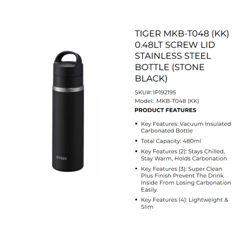Tiger-SHE04 TIGER MKB-T048-KK 0.48L Screw Lid Stainless Steel Bottle