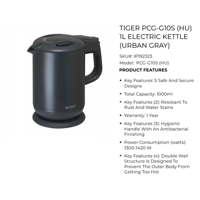 Tiger-SHE04 TIGER PCG-G10S-HU 1L Electric Kettle