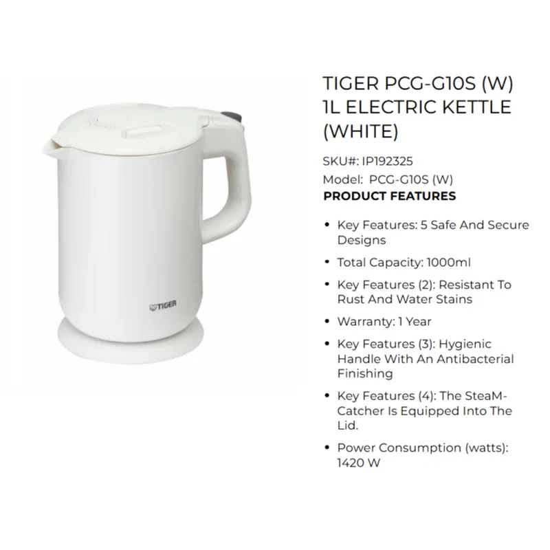 Tiger-SHE04 TIGER PCG-G10S-W 1L Electric Kettle