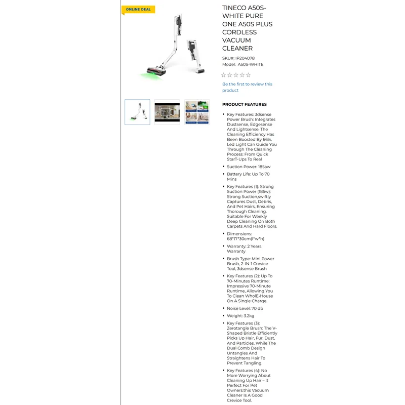 Tineco PURE ONE A50S PLUS Cordless Stick Vacuum Cleaner