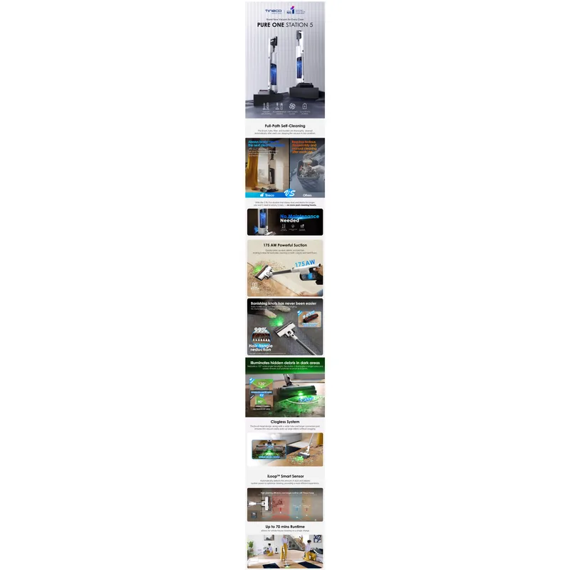 Tineco PURE ONE STATION 5 175W Smart Cordless Stick Vacuum Cleaner