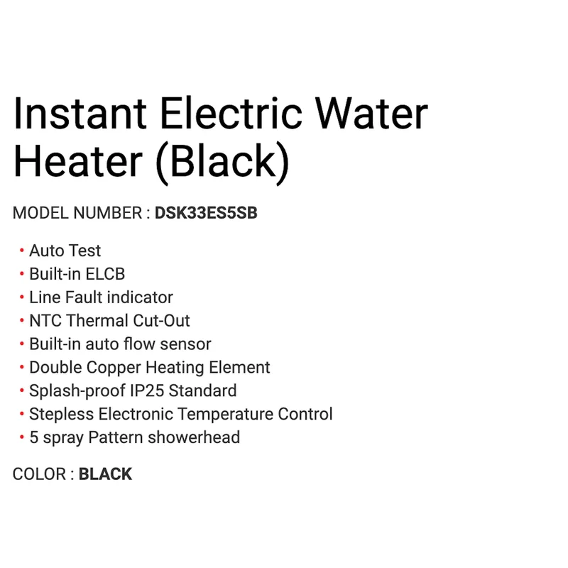Toshiba DSK33ES5SB Instant Electric Water Heater
