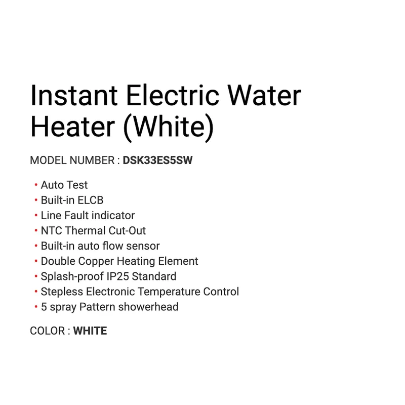 Toshiba DSK33ES5SW Instant Electric Water Heater