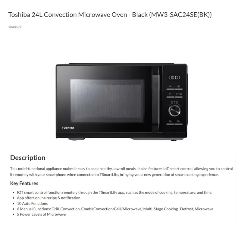 Toshiba MW3-SAC24SE-BK 24L Convection Microwave Oven