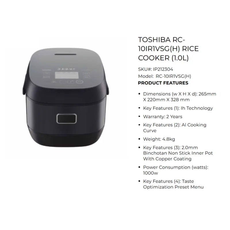 Toshiba RC-10IR1VSG(H) 1.0L Ih Rice Cooker
