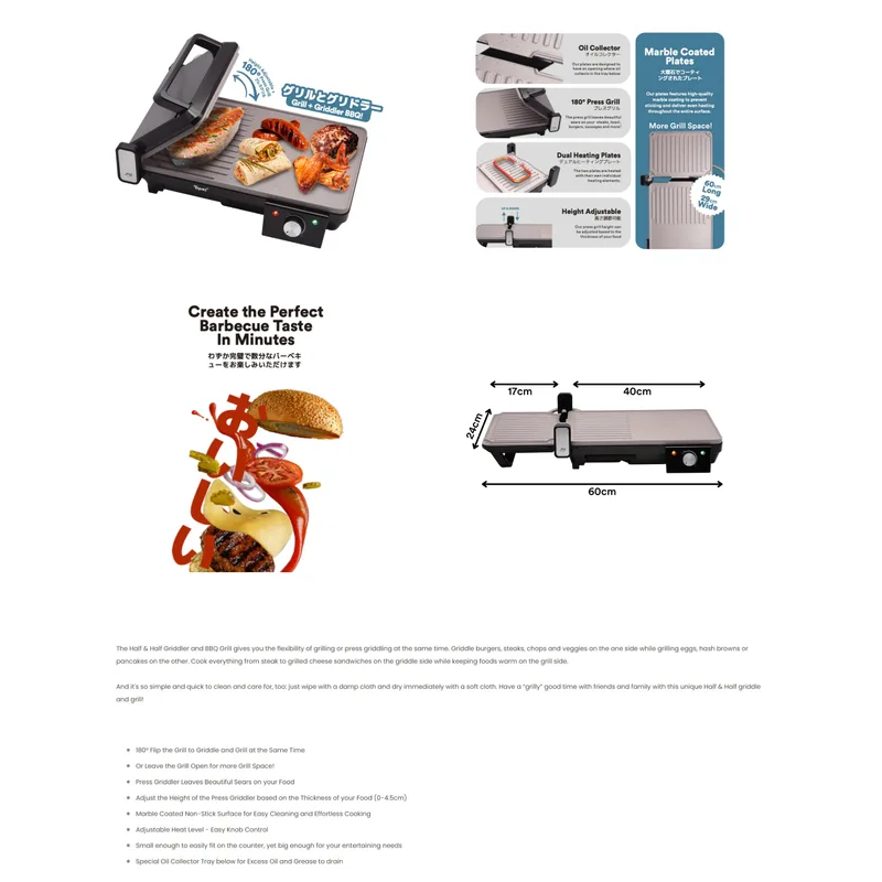 Toyomi BBQ-9205 Half & Half Electric Griddler & BBQ Grill