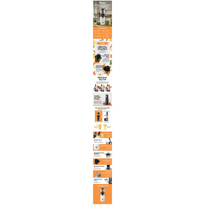 Toyomi SJ-9120-BK 150W Fullpress Xl Slow Juicer