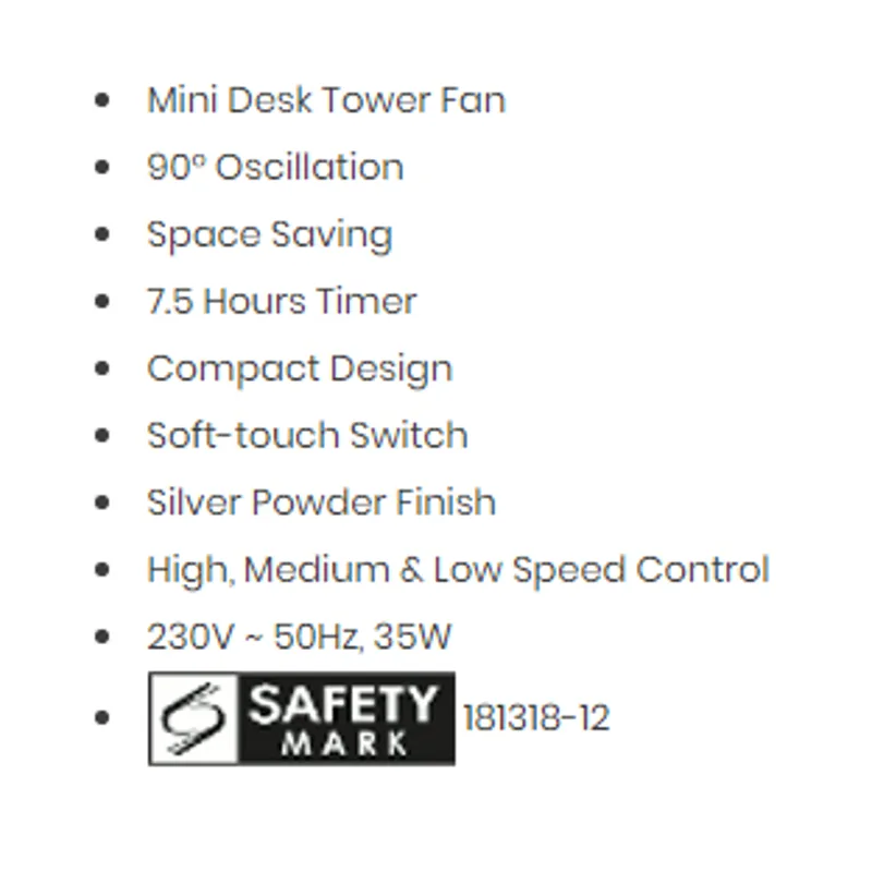 Toyomi TW-66 40W Mini Tower Fan