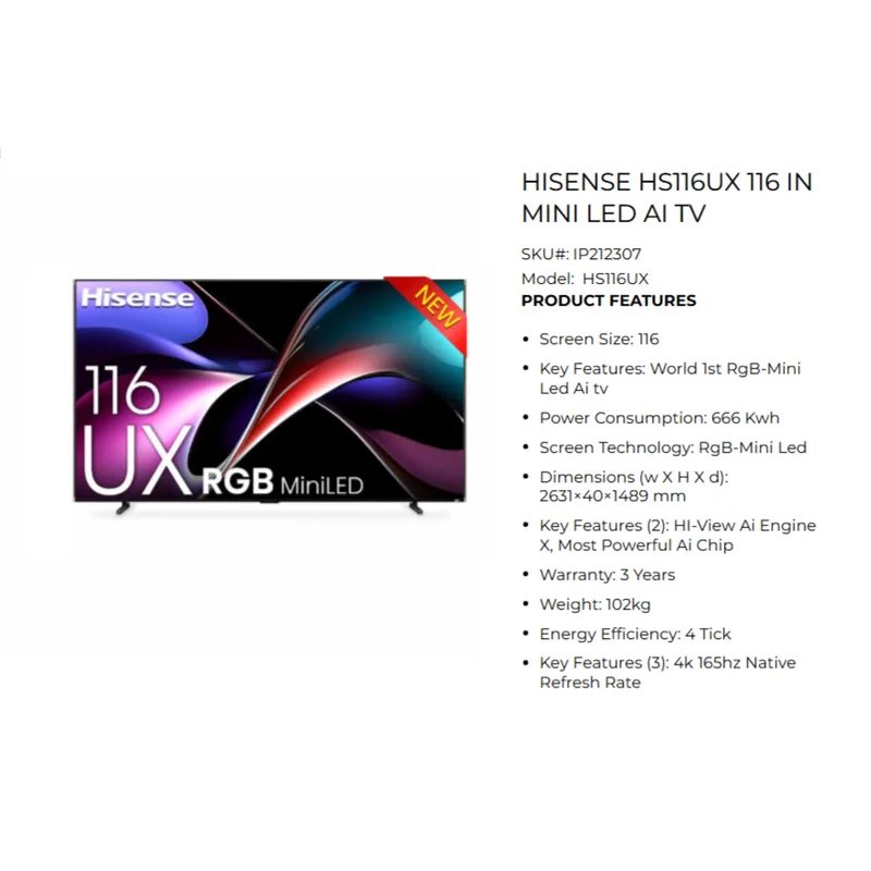 Hisense HS116UX 116" RGB-mini LED AI TV