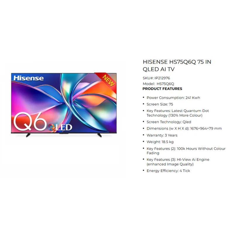 Hisense HS75Q6Q 75" QLED AI TV