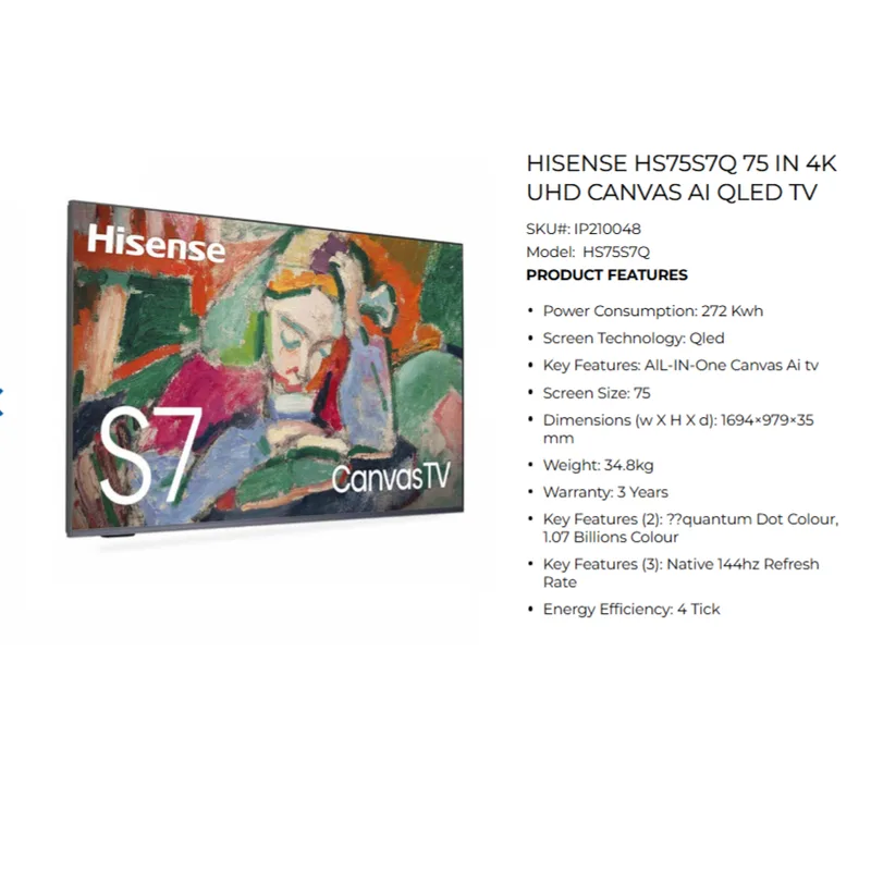 Hisense HS75S7Q 75" 4K All-in-one Canvas AI TV