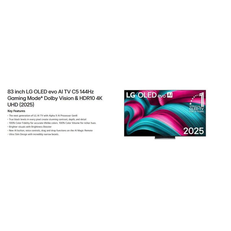 LG OLED83C5PSA 83" ThinQ AI 4K OLED Evo TV