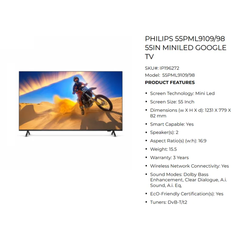 Philips 55PML9109/98 55" 4K Qd Mini LED Ambilight Google Smart LED TV