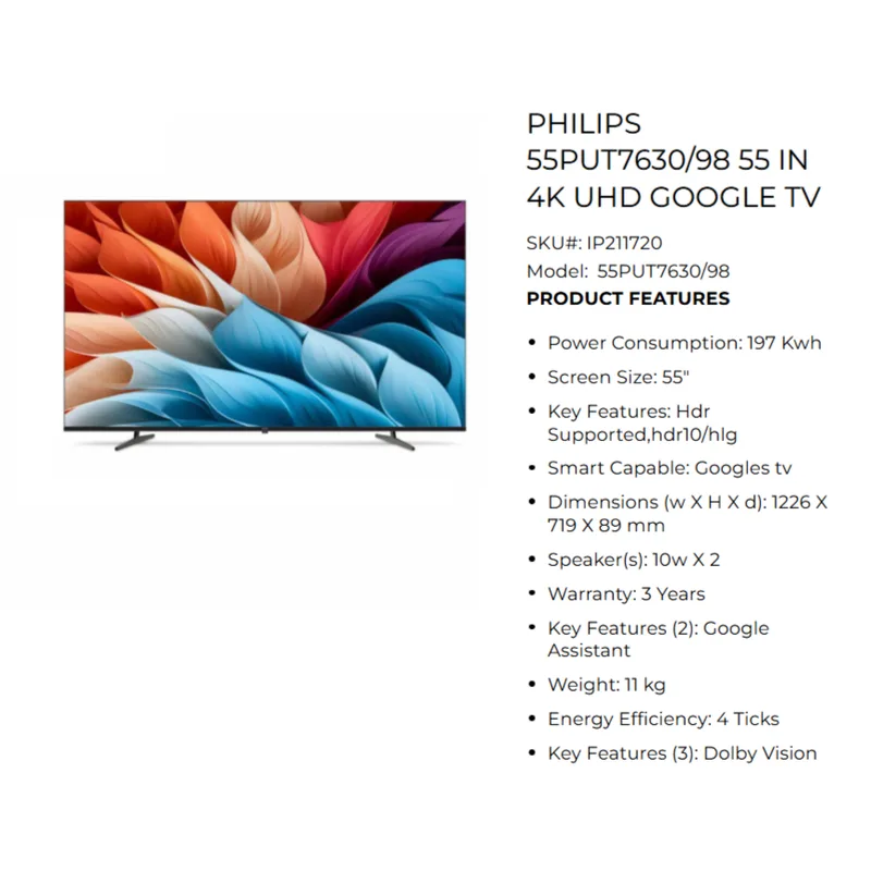 Philips 55PUT7630/98 55" 4K UHD Google Smart LED TV