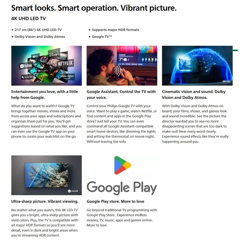Philips 86PUT7129/98 86" 4K UHD Google Smart LED TV