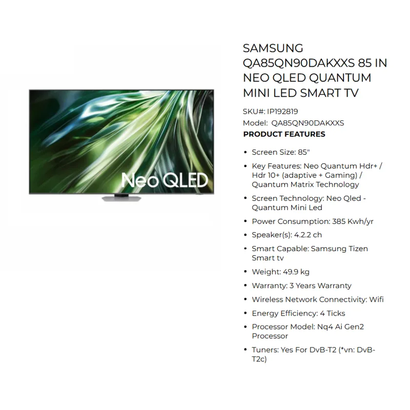 Samsung QA85QN90DAKXXS 85" UHD 4K Neo Quantum Matrix