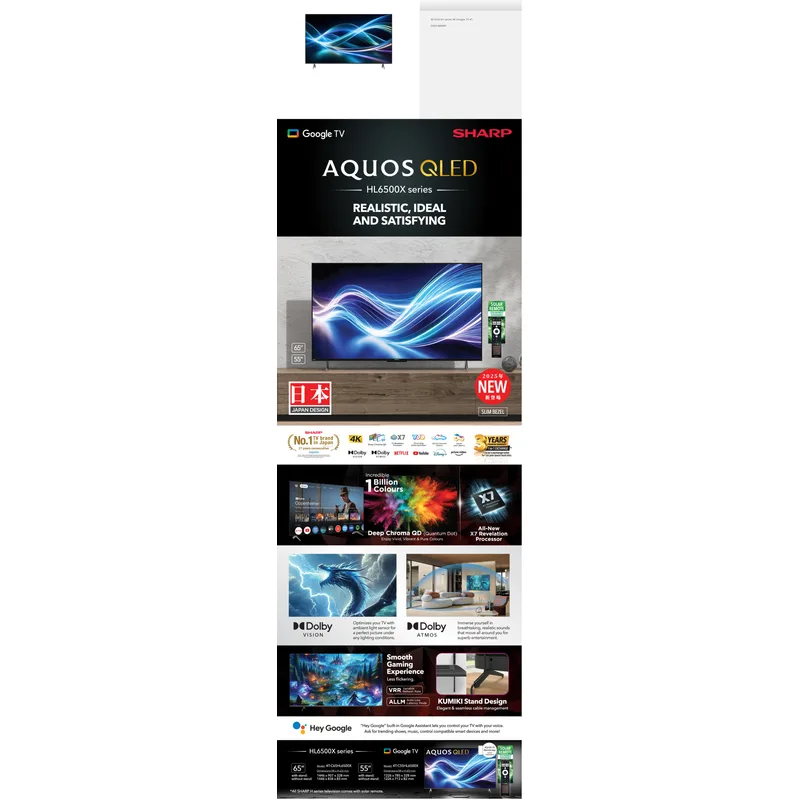 Sharp 4T-C65HJ6000X 65" DVB-T2 UHD 4K Google LED TV
