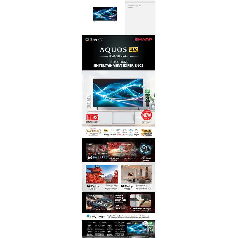 Sharp 4T-C75HJ6000X 75" DVB-T2 UHD 4K Google LED TV