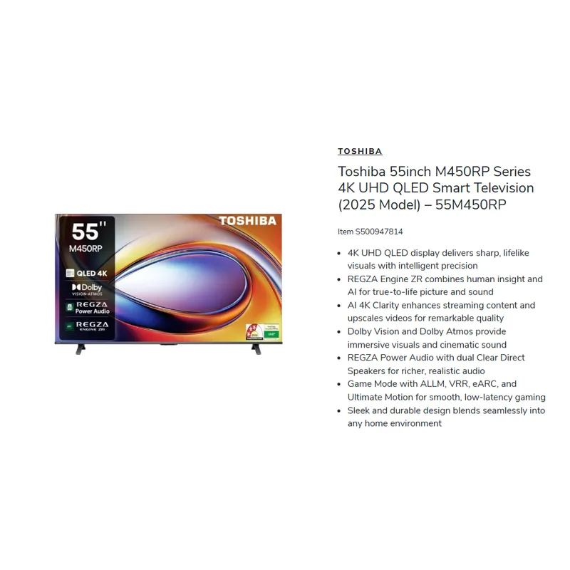 Toshiba 55M450RP 55" QLED 4K AI TV