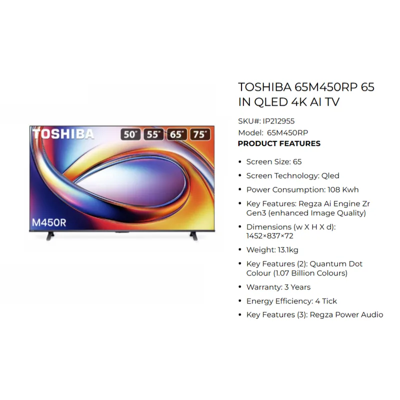 Toshiba 65M450RP 65" QLED 4K AI TV