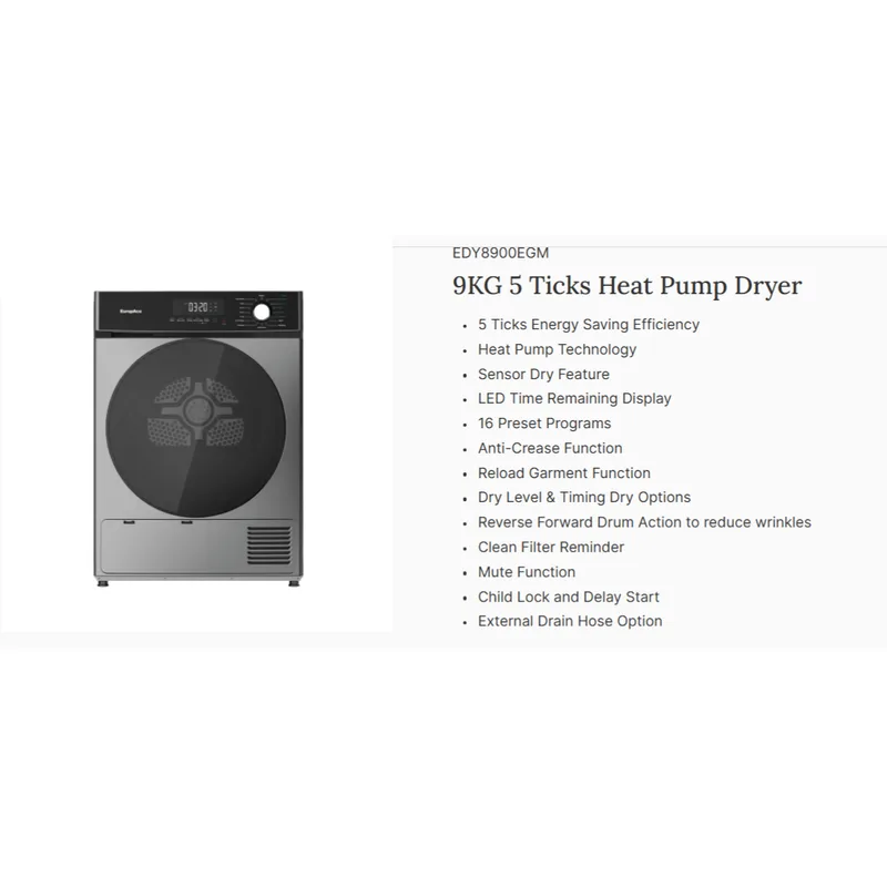 Europace EDY8900EGM 9KG Front Load Heat Pump Dryer