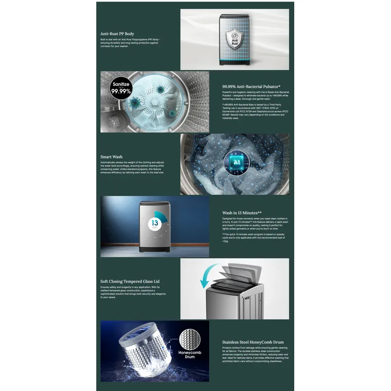 Europace ETW8800D 8KG Top Load Washer