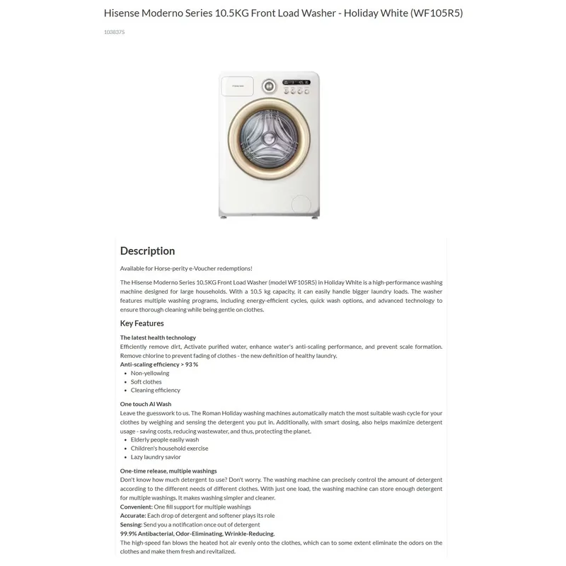 Hisense WF105R5 10.5KG Front Load Washer