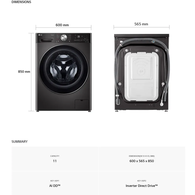 LG FV1411H2B 11/7KG Front Load Washer Dryer