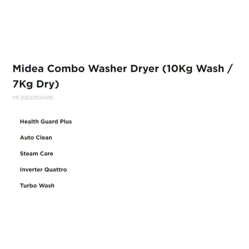 Midea MF200D100WB 10/7KG Front Load Washer Dryer
