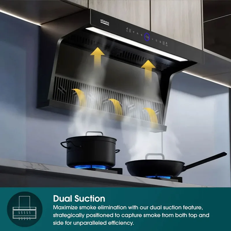 EuropAce ECH9122EBK 90cm 1200m³/h L-Shaped Hood with Dual Suction