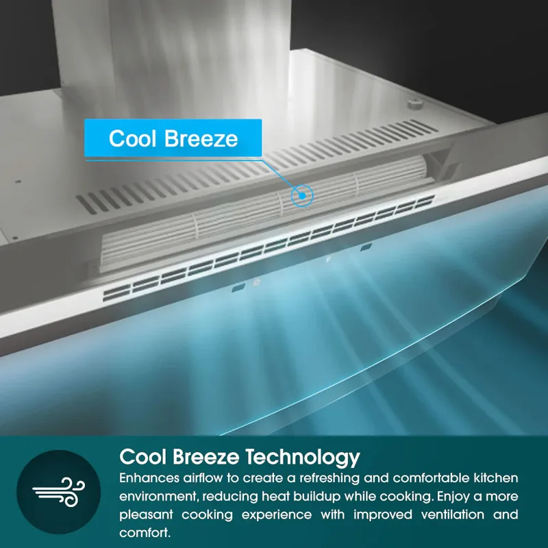 EuropAce ECH9198EBK 90cm 1400m³/h Designer Chimney Hood (Cool Breeze)