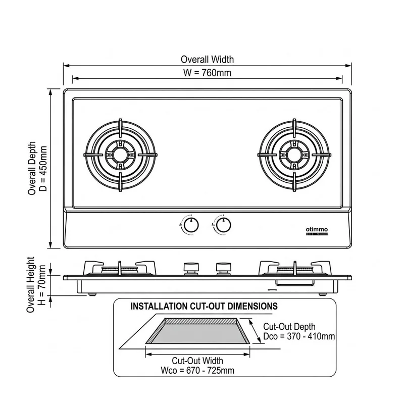 EuropAce EBH3280ETG 80cm Built-In Stainless Steel Gas Hob