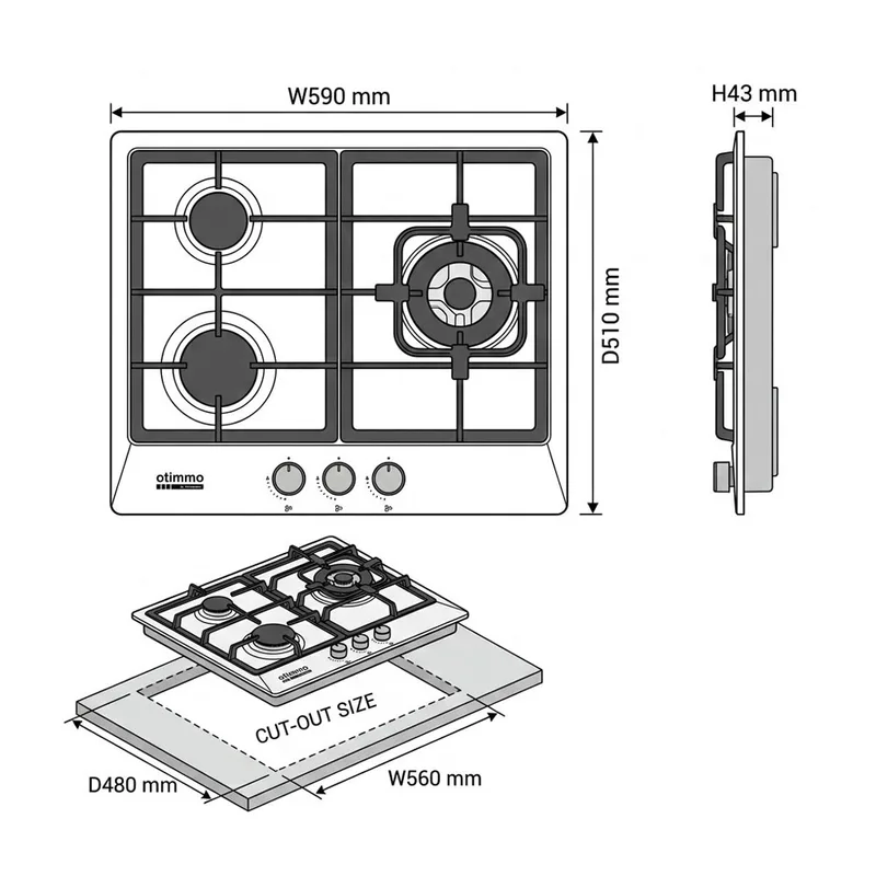 EuropAce EBH3360E 60cm Built-In Stainless Steel Gas Hob
