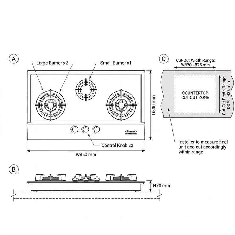 EuropAce EBH3391U 90cm Built-In Stainless Steel Gas Hob