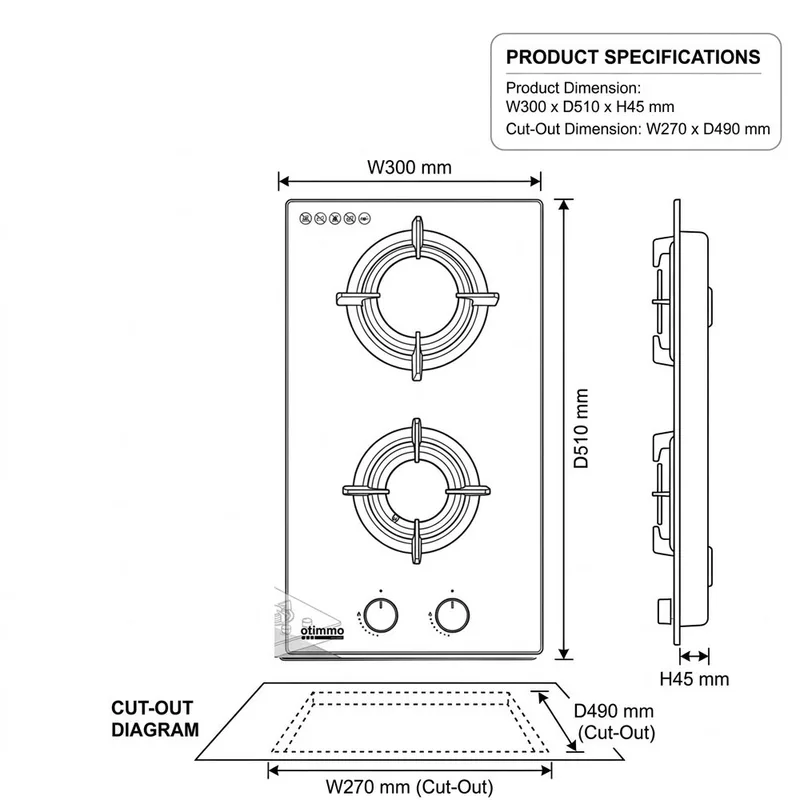 EuropAce EBH6230E 30cm Built-In Two Burner Gas Hob
