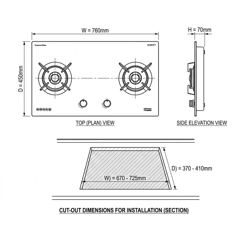EuropAce EBH6281STG 80cm Built-In Gas Hob