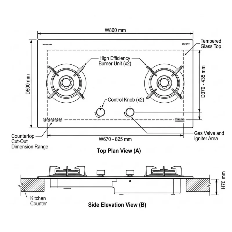 EuropAce EBH6291S 90cm Built-In Gas Hob