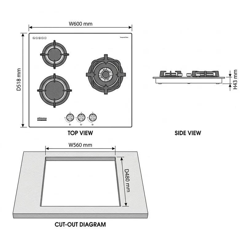EuropAce EBH6360E 60cm Built-In Glass Gas Hob
