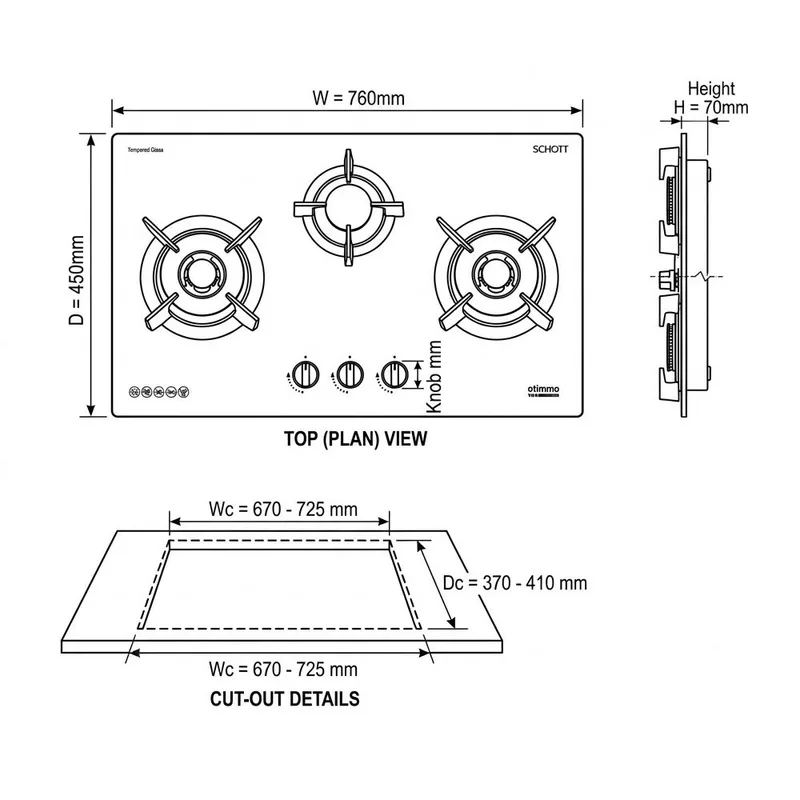 EuropAce EBH6381STG 80cm Built-In Gas Hob