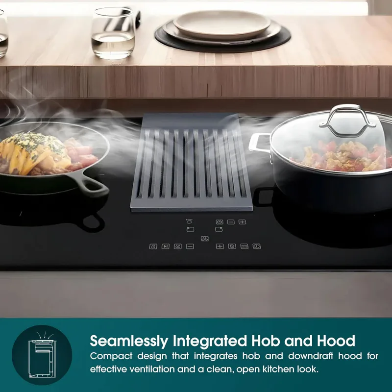 EuropAce EIH8782EBK 78cm 2-Zone Induction Hob with Downdraft Hood
