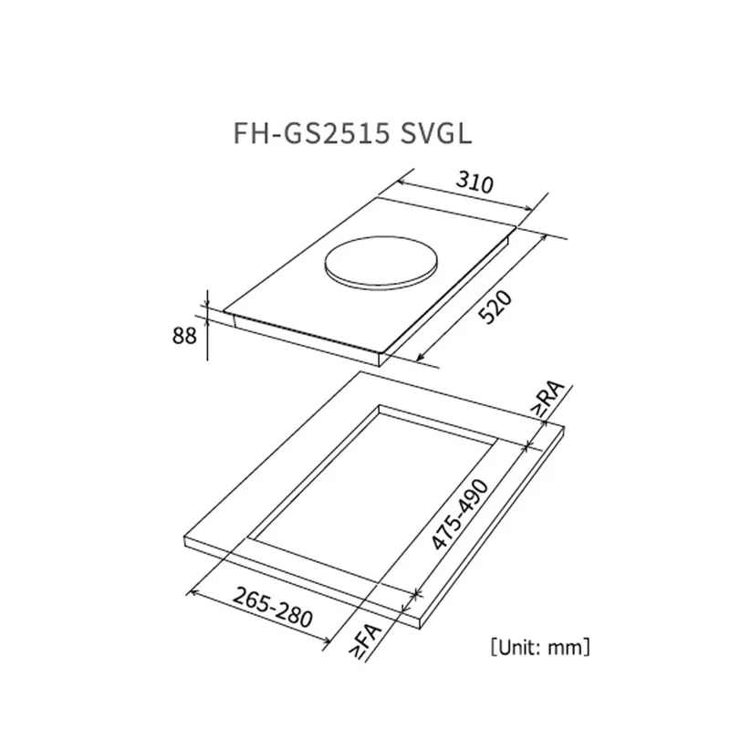 Fujioh FH-GS2515-SVGL Domino Glass Gas Hob (1 Burner)