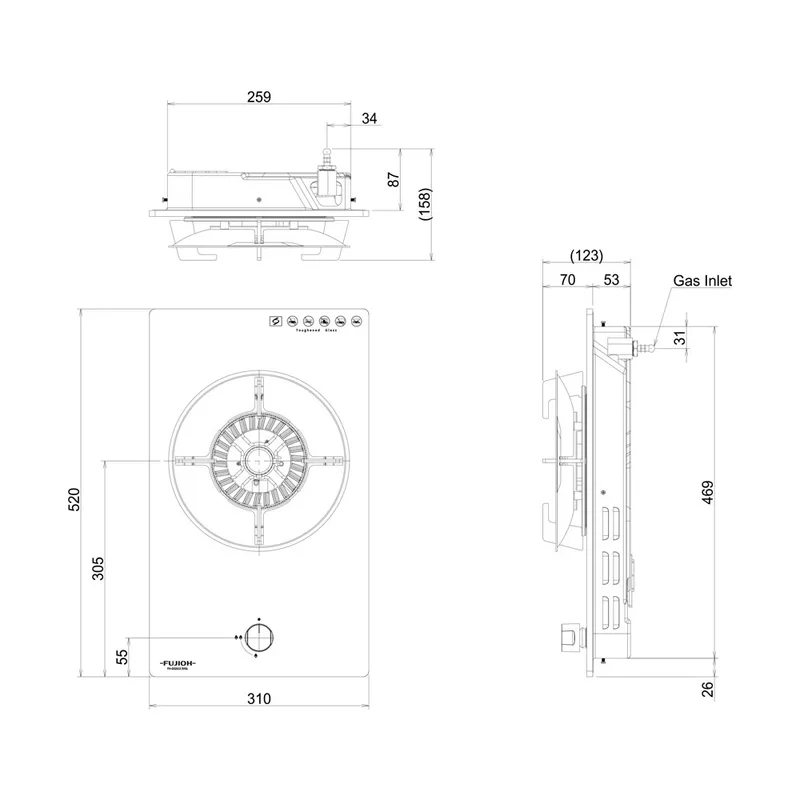 Fujioh FH-GS2515-SVGL Domino Glass Gas Hob (1 Burner)